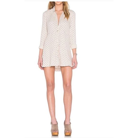 FREE PEOPLE Dress This Town Buttondown Mini Dress Cream Combo Dot sz XS REVOLVE - Picture 5 of 16
